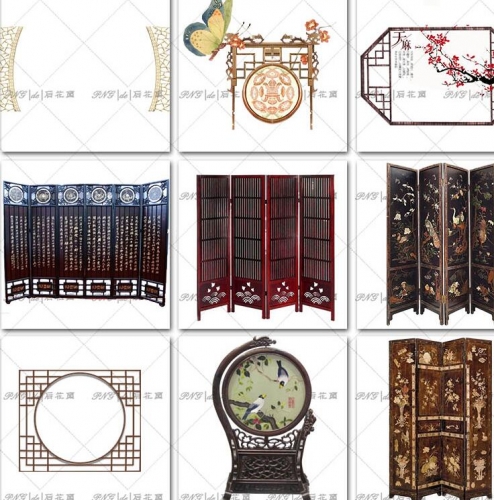 古典中国风复古风元素传统大门屏风边框美化装饰PNG免扣设计素材